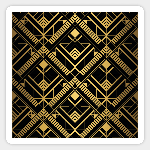 Thick Heavy Black and Gold Vintage Art Deco Geometric Square Pattern Sticker by podartist